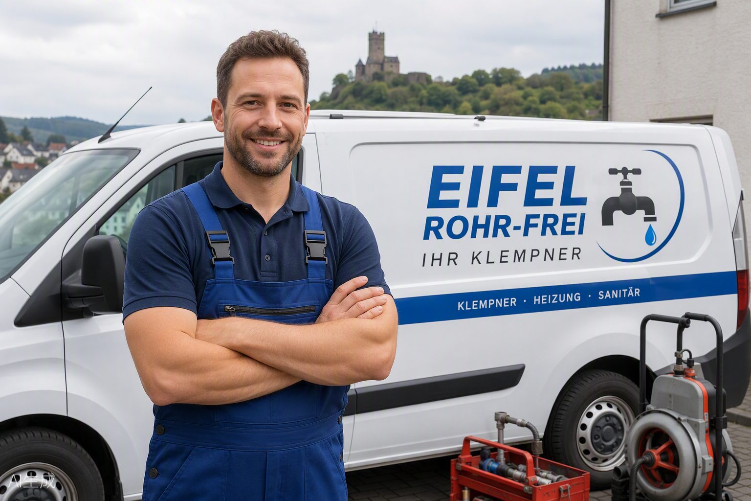 Björn Käß vor dem Servicefahrzeug der Klempnerei Käß